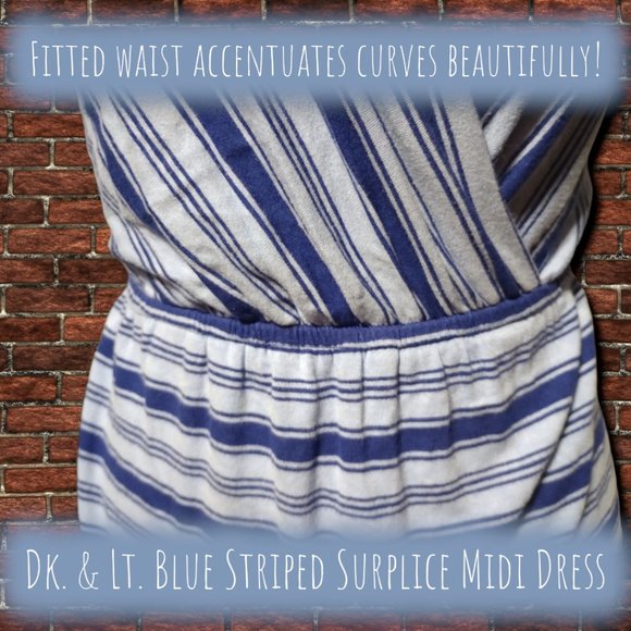 Dark & Light Blue Striped Merona Surplice Midi Dress - Picture 5 of 9